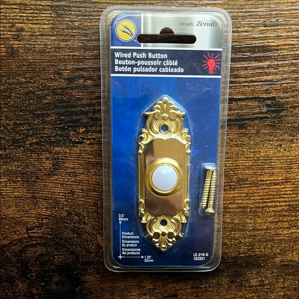 Vintage Brass doorbell Deadstock New package Heath Zenith Gold Victorian Brass